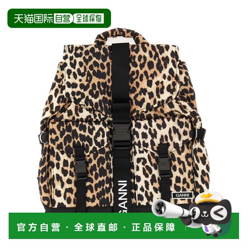 自营ganniLeopard Print Recycled Fabric Backpack - black 美国