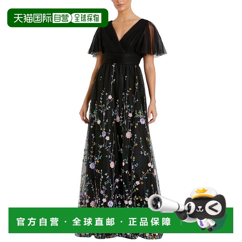 自营Mac Duggal Faux Wrap Midnight Gown - black 美国奥莱直发