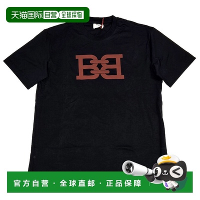 自营 Bally 6301038 Men's Black  Cotton B-Chain Print T-Shirt