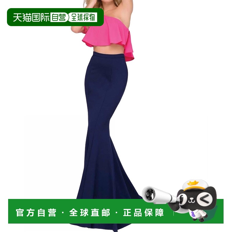 自营 jovaniFuchsia海军蓝单肩两件式舞会礼服 美国奥莱直发