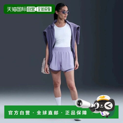 自营Nike One 2-in-1短裤女子丁香冰dri-fit高腰Active KFC904-紫