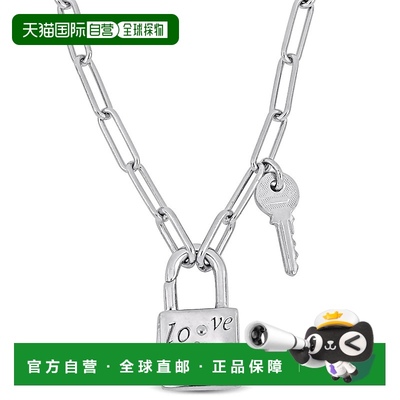 自营 Mimi & Max 925 纯银回形针链式项链带锁和钥匙扣 - 20 英寸