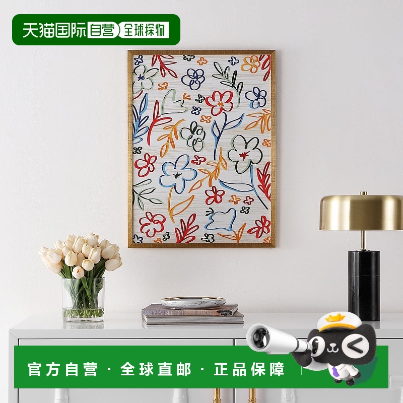 自营 Safavieh 花卉游行裱框墙饰 - 覆盆子红/皇家蓝 美国奥莱直