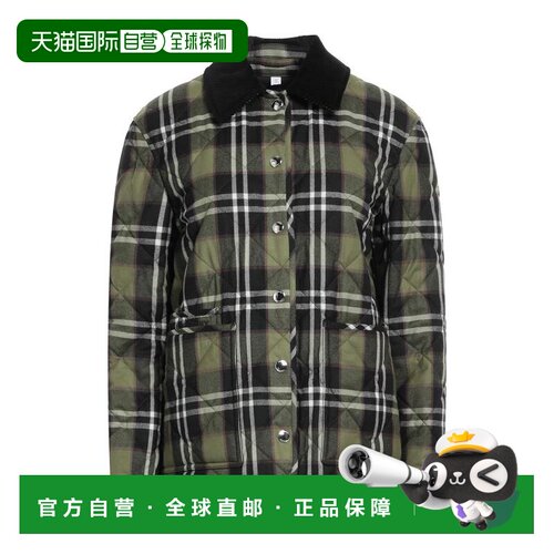 1h可退 【美国直邮】BURBERRY 女士短外套 100 羊毛格子图案绗缝