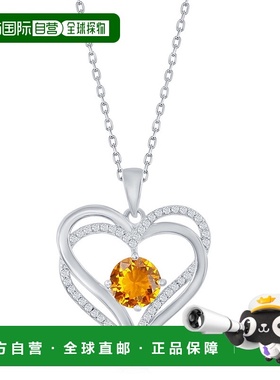 自营 simona纯银双心 CZ 吊坠带链 - 黄色 美国奥莱直发