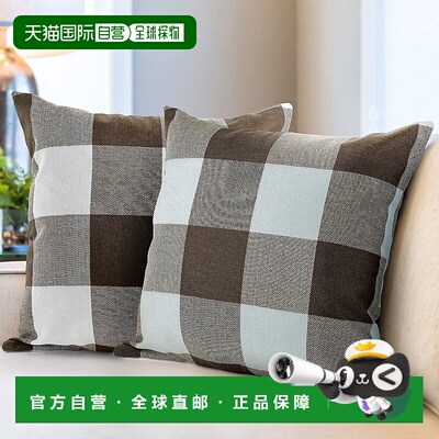 zulay kitchen2 件装水牛格纹抱枕套（20x20 英寸）- 棕色和白色