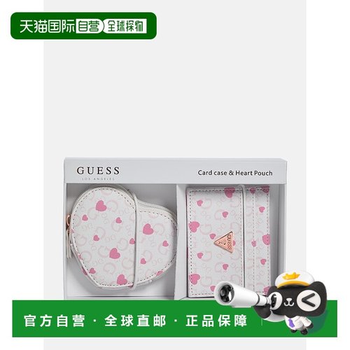 自营guessLogo Heart Card Case and Zip Pouch Box Set - pink l