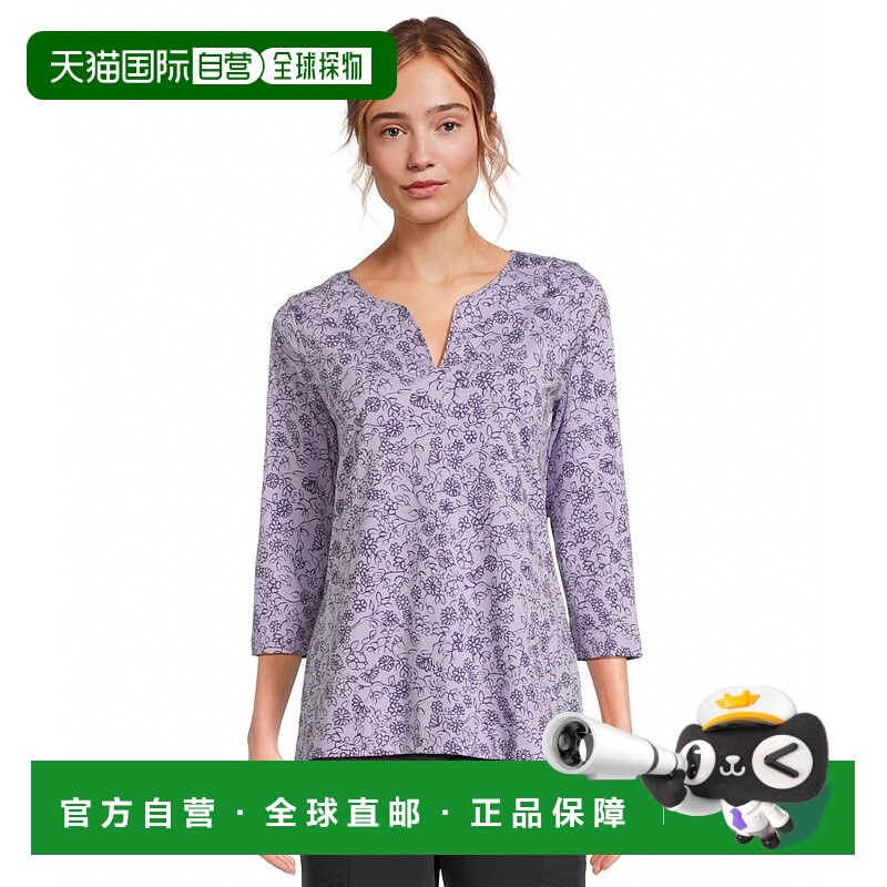 1小时内可退 美国直邮L.L.Bean Pima Tops Split-Neck Tunic 3/4