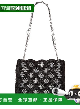 自营 Paco Rabanne闪亮拉菲亚单肩包-黑色手提包 美国直发奥莱