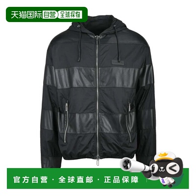 自营emporio armaniPatchwork Leather/Nylon Jacket - Black - b