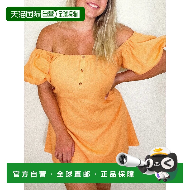自营le lisKailua橙色露肩连衣裙 美国奥莱直发