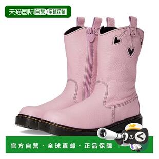 自营 dr. martensDr.Martens Bex心形儿童靴子粉红色皮革圆头中小