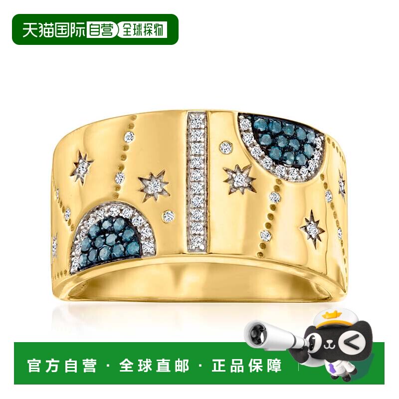 自营Ross-Simons 18 克拉金镀在纯银上蓝白钻石天体戒指 - 白色