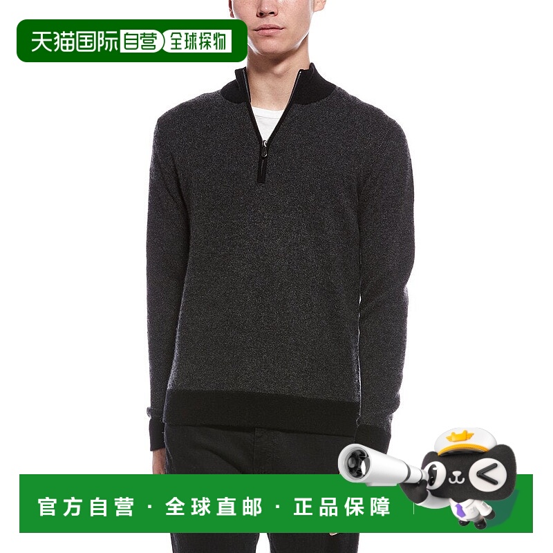 自营Raffi Birdseye 1/4-Zip Cashmere Mock Neck Sweater - blac