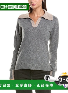 自营InCashmere Cashmere Polo Sweater - gray 美国奥莱直发毛衣