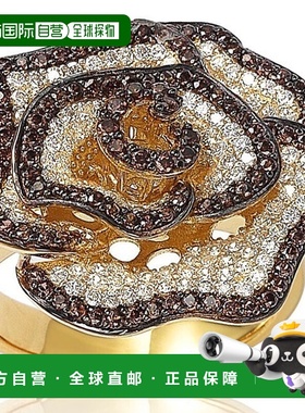 自营 Suzy Levian 金色纯银棕色和白色方晶锆石密钉花戒指 - 棕色