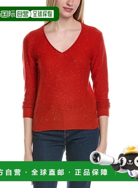 自营sofiacashmere亮片深V羊毛和羊绒混纺毛衣-橙色 美国奥莱直发