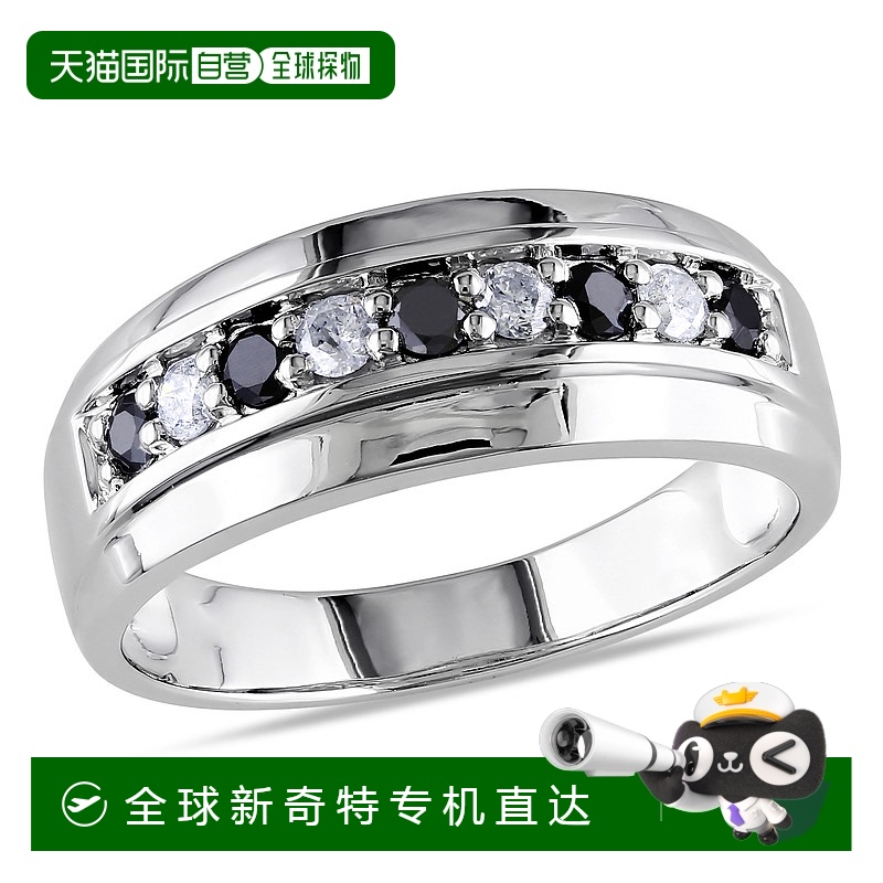 美国直邮Julianna B男士结婚戒指10k白金1/2 CT TW黑白钻石简约