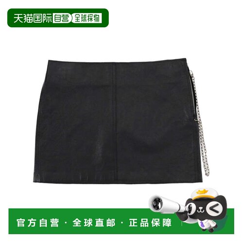 自营alexander wangBlack Silver Chain Cow Leather Mini Skirt