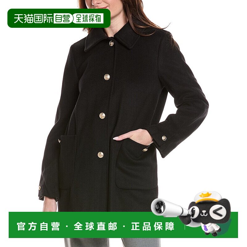 自营Tahari Paula Wool-Blend Coat - black 美国奥莱直发