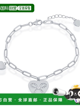 自营 simona纯银心形配 CZ 丝带回形针手链 - 银白色 美国奥莱直