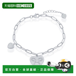 自营 simona纯银心形配 CZ 丝带回形针手链 - 银白色 美国奥莱直