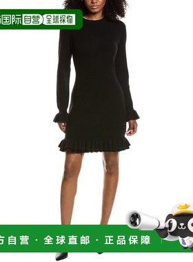 自营CeCe Ruffle Trim Sweaterdress - black 美国奥莱直发