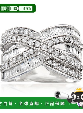 自营 925 纯银 Ross-Simons 长方形和圆形钻石公路戒指 - 白色 美