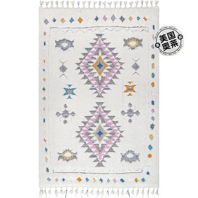 nuLOOM Jocelyn 高低纹理部落粗毛流苏区域地毯 - 白色 【美国奥