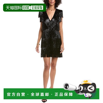 自营Tadashi Shoji Spritz Metallic Fringe Mini Dress - black