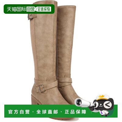 自营Dr. Scholl's Prairie靴子女士M灰褐色人造皮革粗跟LION1068-
