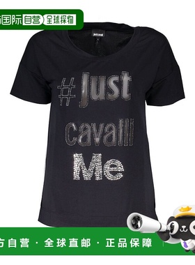 自营 Just Cavalli涤纶上衣和女式T恤-黑色 美国奥莱直发