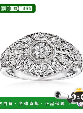 自营 925 纯银 Ross-Simons 钻石复古灵感锯状滚边戒指 - 白色 美