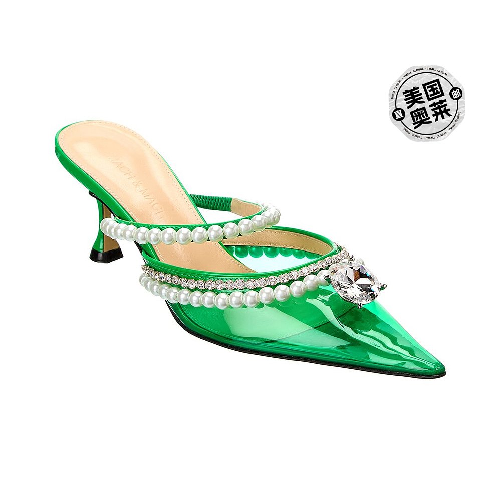 Mach& Mach Diamond& Pearls Vinyl& Leather Pump- green【