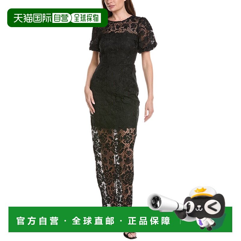 自营Milly Yasmin长款玫瑰马赛克长连衣裙-黑色 美国奥莱直发
