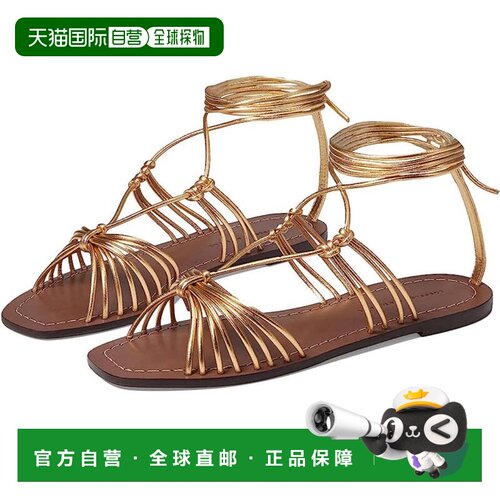 自营Loeffler Randall rome平底凉鞋女士金色皮革方头HTAT1634-金
