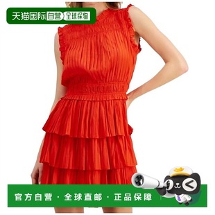 红色 自营 红色褶皱连衣裙 parisTory 美国奥莱直发蛋糕裙 lucy