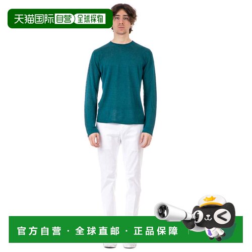 自营roberto collina亚麻圆领毛衣-蓝色 美国奥莱直发