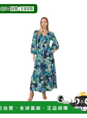 自营 Lilly Pulitzer Deacon连衣裙女式多色棉V领3/4袖BUU1013-多