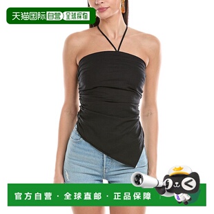 黑色 Air不对称吊带亚麻混纺上衣 美国奥莱直发性感 Onia 自营