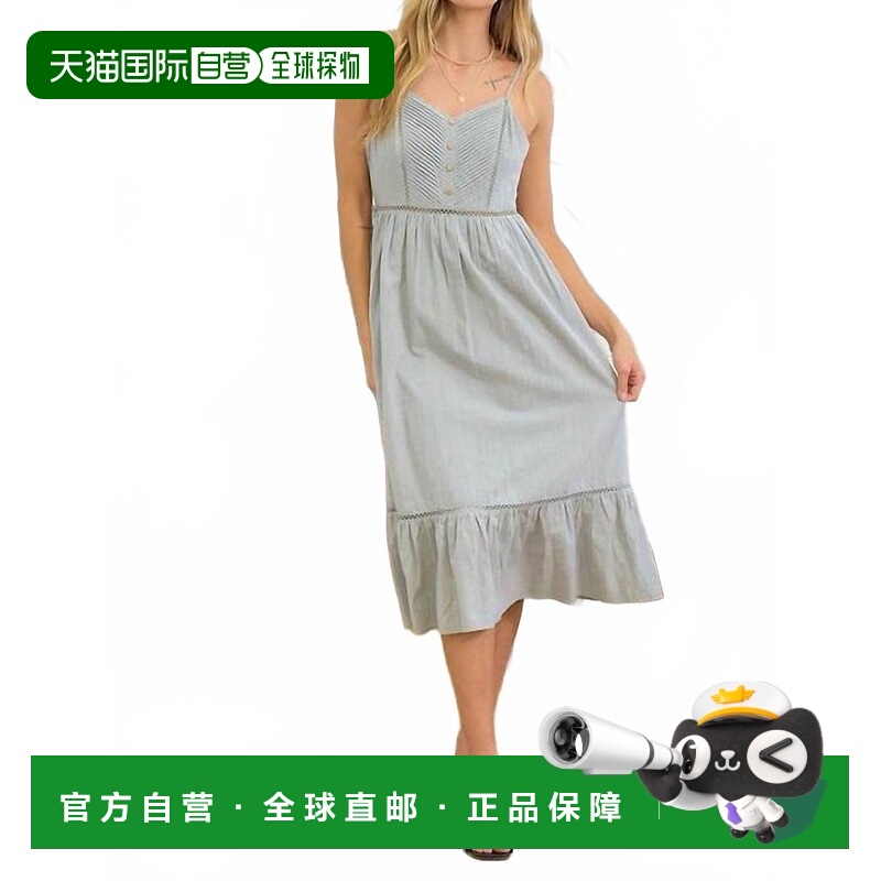 自营doe and raeV-Neck Cotton Pintuck Detail Midi Dress In Lt