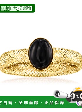 自营 Ross-Simons 14 克拉黄金意大利黑玛瑙网眼弹力戒指 - 黑色