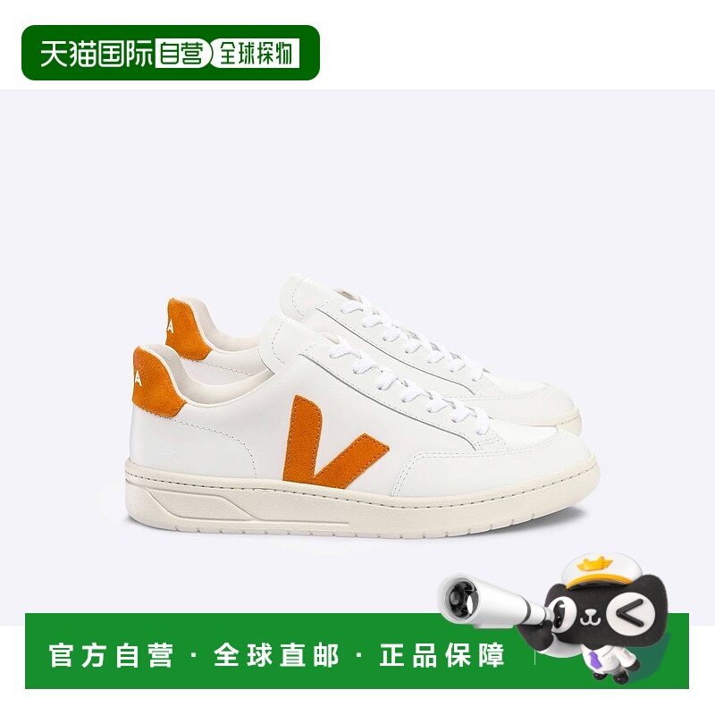 自营 veja男式V-12皮革运动鞋，白/浅棕色-白/深棕色 美国奥莱直