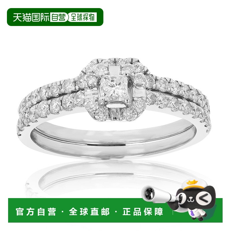 自营 vir jewels3/4 克拉钻石婚礼订婚戒指套装 14K 白金公主新娘