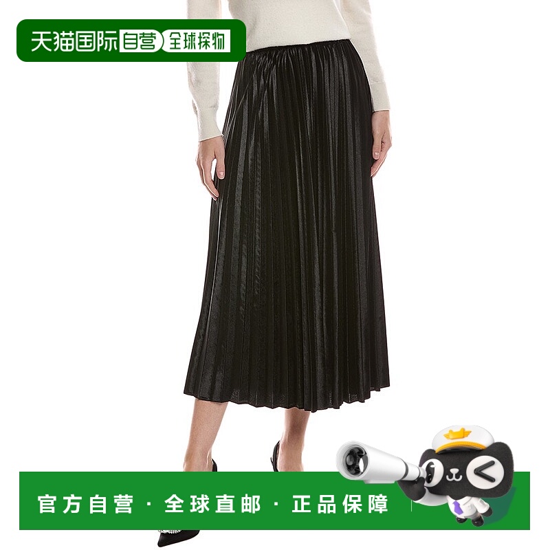 自营Anne Klein拉式褶皱裙-黑色 美国奥莱直发半身裙百褶裙a字裙