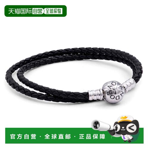 自营PANDORA Silver leather bracelet double black - black 美