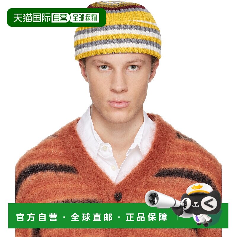 1h可退 香港直邮潮奢 Marni 玛尼 男士 黄色 & 灰色 Striped Ribb