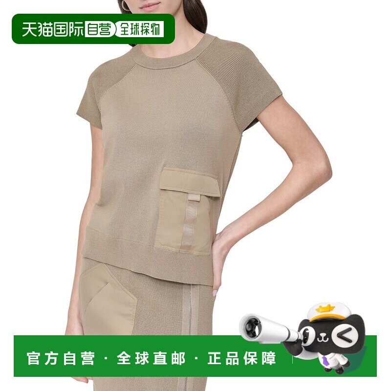 自营DKNY Crew Neck Pocket Top - BROWN 女装上衣美国奥莱直发