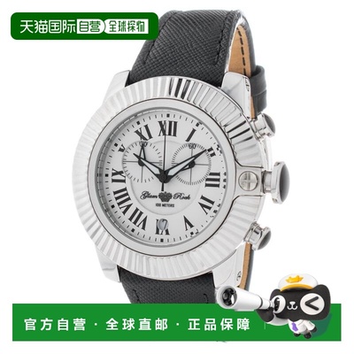 自营GLAM ROCK Leather Dress Women's Watch - black 美国奥莱直