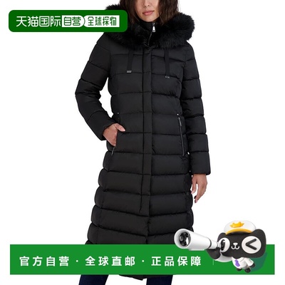 自营TAHARI Women's Phoebe Oversized Faux Fur Trim Maxi Coat